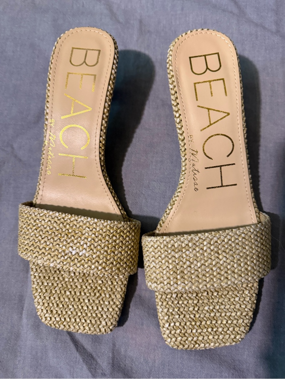 MATISSE Capricorn Kitten Heeled Sandals Natural Woven Slide Sandals - Beige